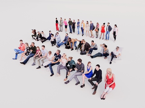 Modern three-dimensional character multi-person office leisure character sitting posture squat posture character combination