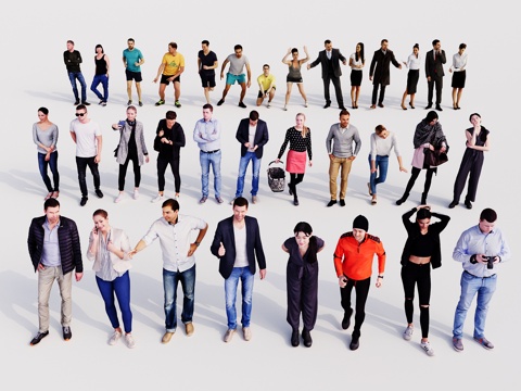 Modern three-dimensional character multi-person office leisure character sitting posture squat posture character combination