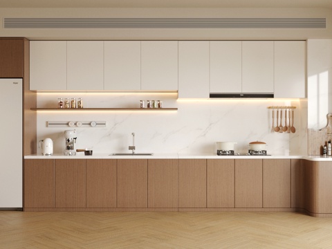 Log Style open kitchen Cream Style kitchen line type kitchen kitchen supplies combination