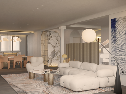 French cream style, eclectic living room