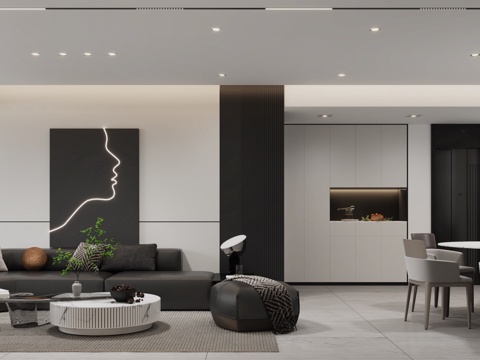 Modern Black and White Grey DiningRoom Black and White Grey Sofa Modern Dining Table and Chair Floor TV Cabinet