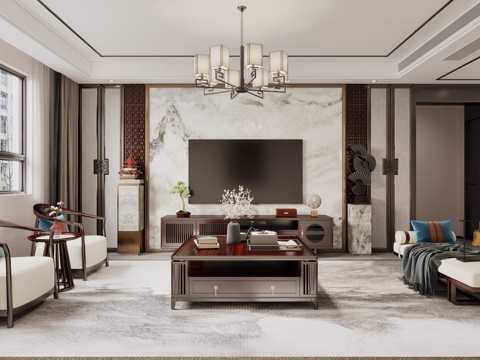 New Chinese Living&Dining Room New Chinese Living Room New Chinese DiningRoom New Chinese Sofa New Chinese Wine Cabinet