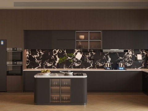 Dark style kitchen black and white gray kitchen island table kitchen open kitchen kitchen supplies combination