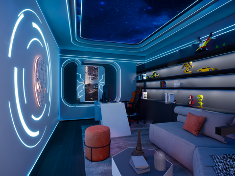 Modern e-sports room science and technology sense space