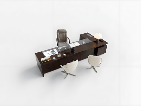 Modern office desk and chair boss desk and chair dark brown table body gray black office chair stationery set
