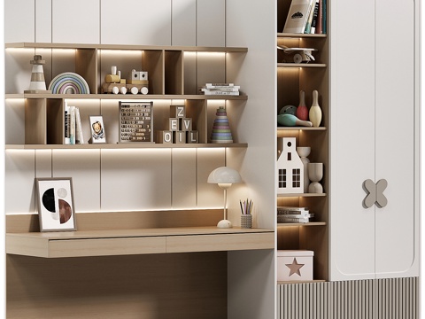 Modern Cream Style Children's Bookcase Children's Wardrobe