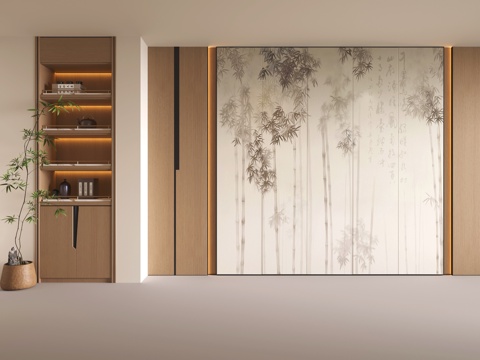 Chinese sofa Wall Song style background wall Zen background wall Tea room background wall Living room background