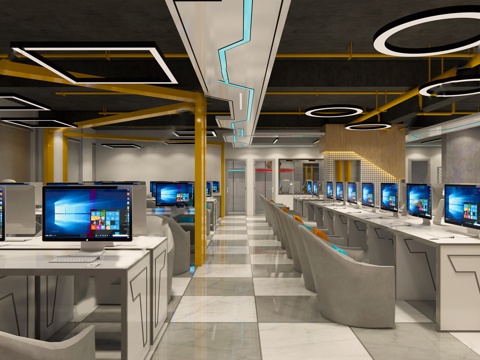 Modern Technology Internet Cafe Internet Cafe Computer Tables and Chairs Entertainment Places
