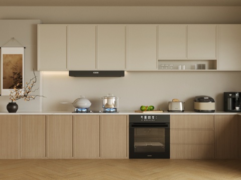 Log Style open kitchen Cream Style kitchen line type kitchen kitchen supplies combination