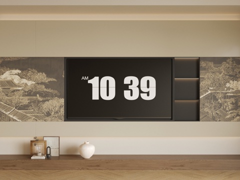 New Chinese Zen Living Room Wall TV Background Wall Song Style Aesthetic Background Wall Living Room Background Wall