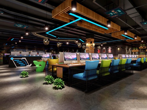 Industrial Style Internet Cafe Internet Cafe Computer Table and Chair Entertainment Places E-Sports Chair