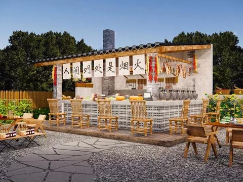 New Chinese Camp Camp Block Outdoor Courtyard Outdoor Courtyard Vending Pavilion