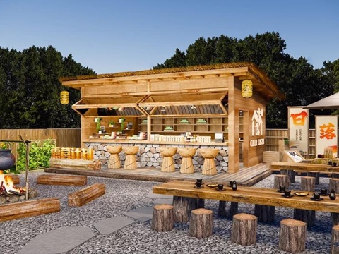 Modern Camp Camp Wooden House Construction Camp Selling Pavilion Camp Thatched Pavilion Camping Wind Courtyard View