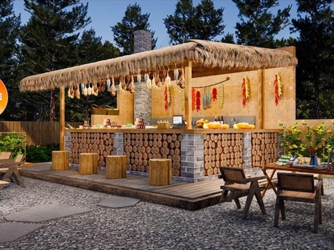 Modern courtyard sketch courtyard outdoor camp wooden outdoor courtyard coffee