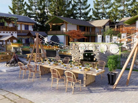 New Chinese Country Courtyard Cafe Farmhouse