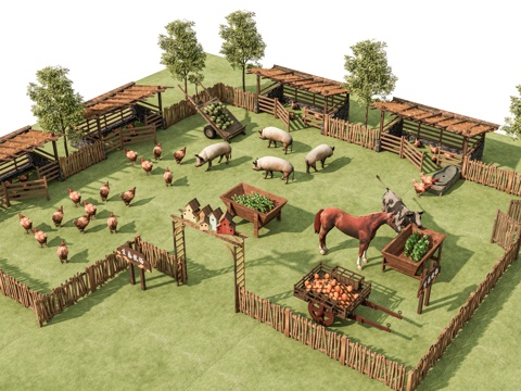 Modern New Chinese Farm Pigsty Pig Animal Village Ecological Farm Pig House Breeding