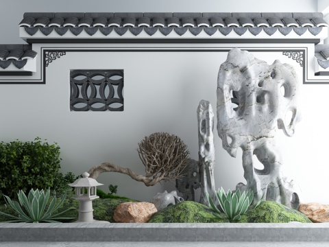 European classical landscape sketch rockery stone lamp pine gardening sketch