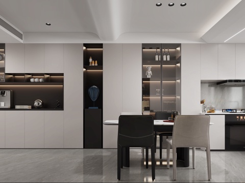 Modern Black and White Grey DiningRoom Black and White Grey Wine Cabinet Black and White Grey Combination Cabinet Black and White Grey Dining Table