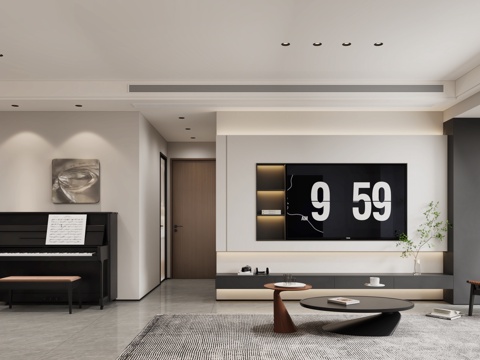 Modern Black and White Grey Living&Dining Room Black and White Grey Living Room Black and White Grey Wine Cabinet Black and White Grey Sofa Piano