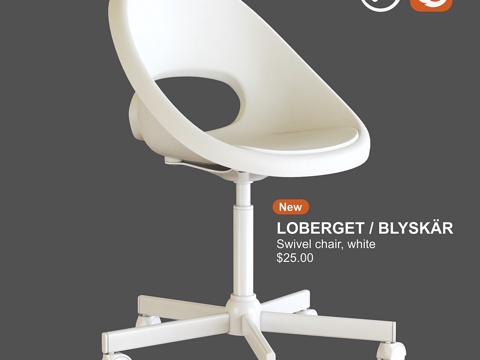 IKEA LOBERGET BLYSKAR swivel chair, white