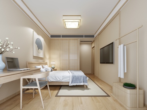 Nordic Minimalist Bedroom Double Fabric Bed Leather Bed Bedside Table Desk Chandelier Table