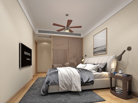 Nordic Simple Bedroom Double Bed Leather Bed Fabric Bed Bedside Table Chandelier Table Lamp
