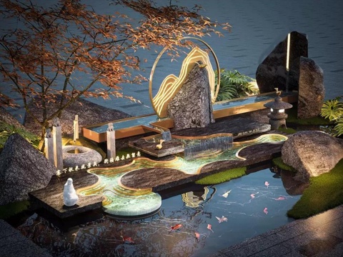 Neo-Chinese Style falling water landscape Zen waterscape waterscape dry water Chinese fake waterscape