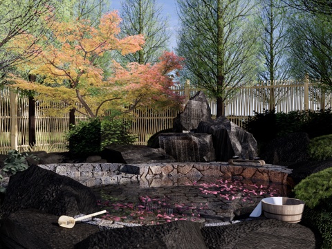 New Chinese Hot Spring Zen Hot Spring Garden Petal Hot Spring Waterscape Private Soup Pool Outdoor Open Air
