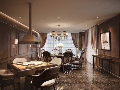 European Classical Box Round Dining Table Mahjong Table Hotel Compartment Business Compartment European Chandelier
