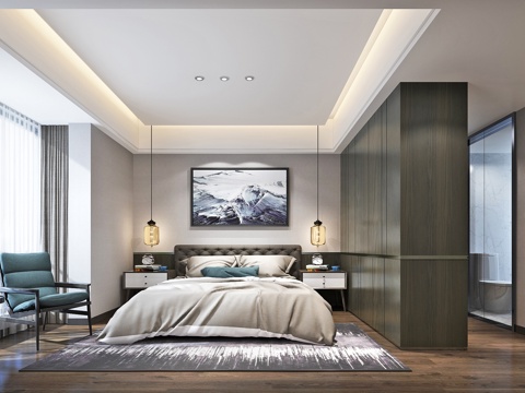 Modern Bedroom Nordic Bedroom Double Bed Leather Bed Bedside Table Chandelier Table Lamp