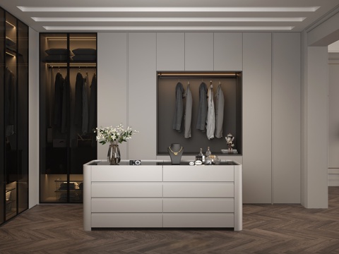 Modern Cloakroom Jewelry Cabinet Flower Arrange Jewelry Ornaments Glass Wardrobe Men's Clothing Dark Fish