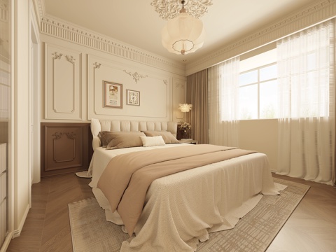 French Cream Bedroom Bed Wardrobe and Dressing Table