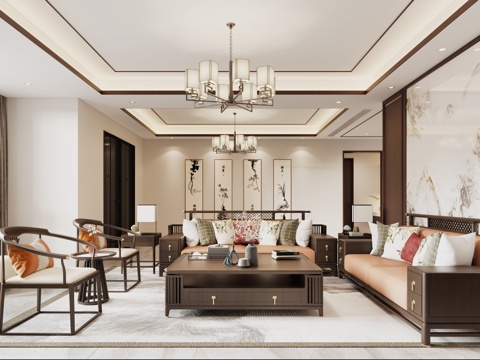 New Chinese Living&Dining Room New Chinese Screen New Chinese Hanging Painting New Chinese TV Background Sofa