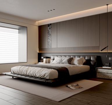 Modern Italian Bedroom Leather Double Bed Bedside Table Chandelier Table Lamp Bedroom Ornaments