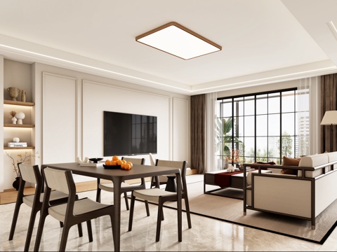 New Chinese Living&Dining Room New Chinese Sofa New Chinese Dining Table New Chinese Tea Table