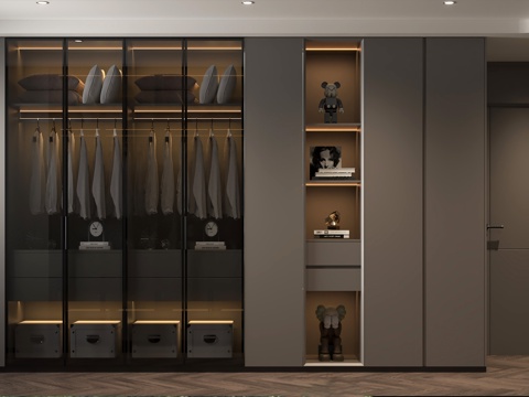 Modern Italian Cloakroom Modern Glass Wardrobe Combination Wardrobe Open Decorations Minimalist Cloakroom