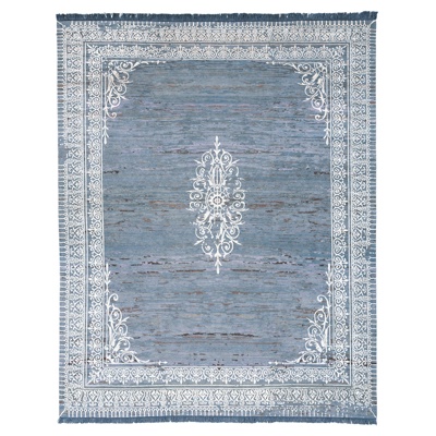 Blue distressed printed carpet