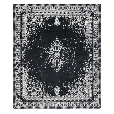 Black distressed print carpet