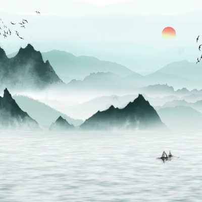 Chinese ink landscape mural