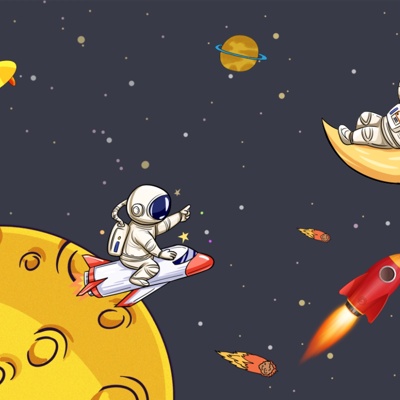 Cartoon Children Space Universe Wallpaper