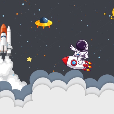 Cartoon children space rocket ship wallpaper