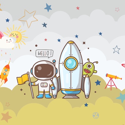 Cartoon Children Space Astronaut Wallpaper