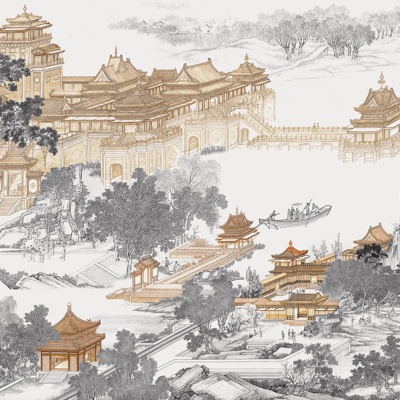 New Chinese Style Mountain Pavilion Murals