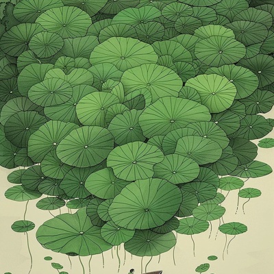 Modern green small fresh lotus leaf oil painting decorative painting