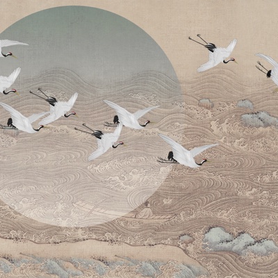 New Chinese Landscape Crane Mural