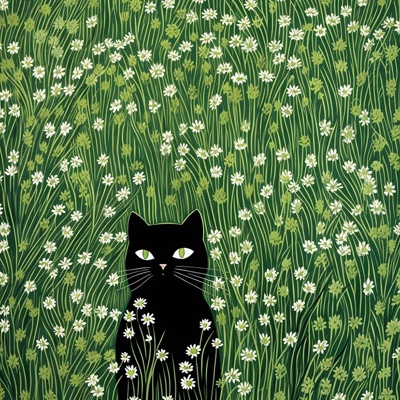 Modern Green Small Fresh Cat Oil Painting Decorative Painting