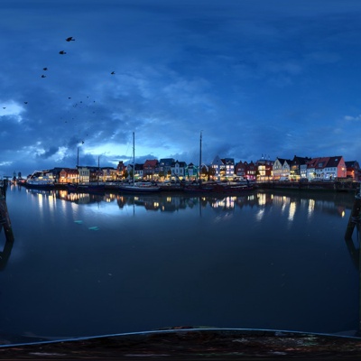 HDR riverside night view, HDR fishing port night view