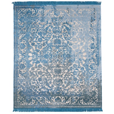 Blue printed tassel carpet