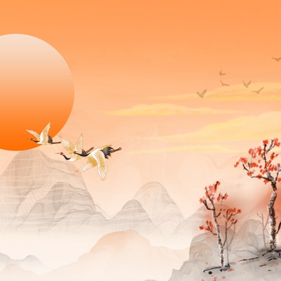 Autumn landscape ink flowers and birds wallpaper mural