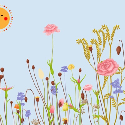 Color cartoon flowers wallpaper mural